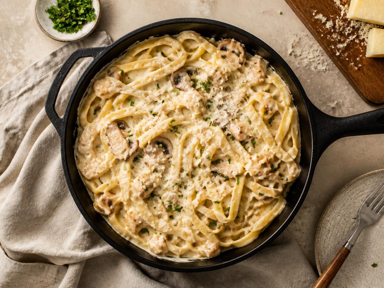Macarrão cremoso de uma panela